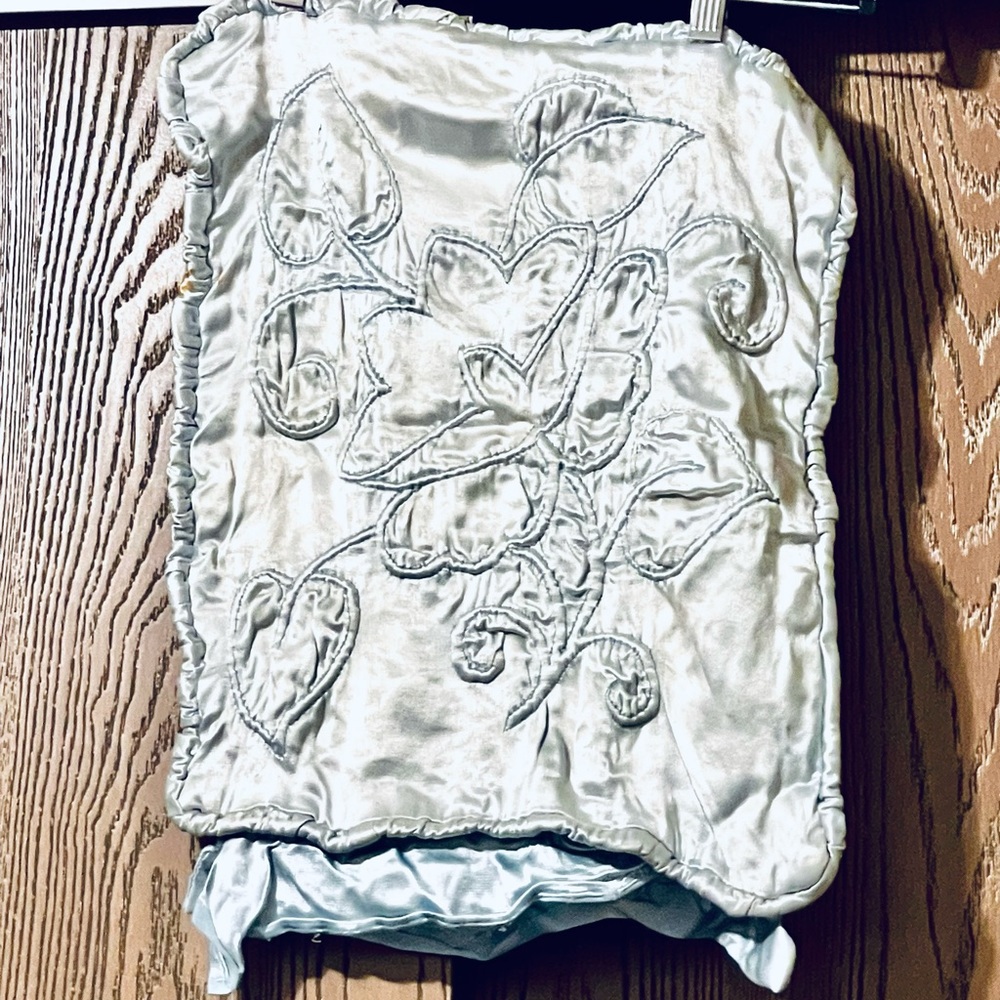 Vintage Satin cushion pillowcase small with snaps Silky Embroidered lined 13x16"